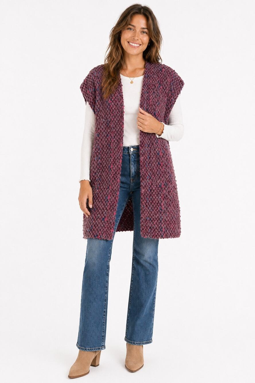 90s Handmade Purple Nubby Knit Vest Lined Longline OS M/L